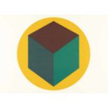 Sol LewittCentered Cube Within a Yellow CircleFarbige Serigraphie auf dünnem Karton. (1988)