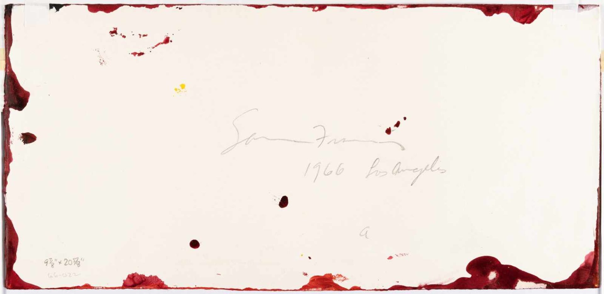 Sam FrancisUntitledAcryl auf Velin. 1966. Ca. 25 x 52 cm. Verso signiert, datiert und bezei - Bild 3 aus 3