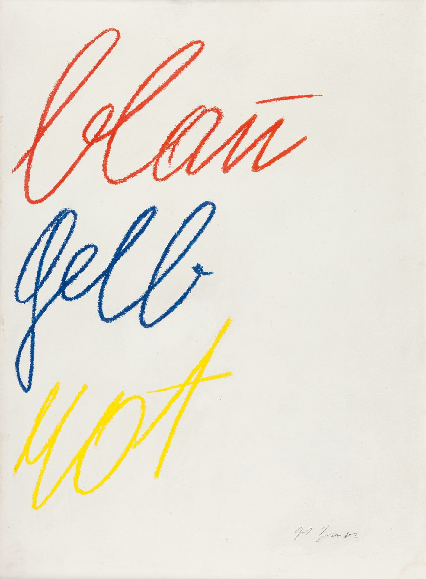 Josef Bauer„blau gelb rot“Ölkreide über weiß grundierter Spanplatte. (1976). Ca. 67 x 48