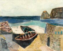 Werner GillesBoote am StrandÖl auf Leinwand. 1957. Ca. 40,5 x 51 cm. Signiert und schwer le