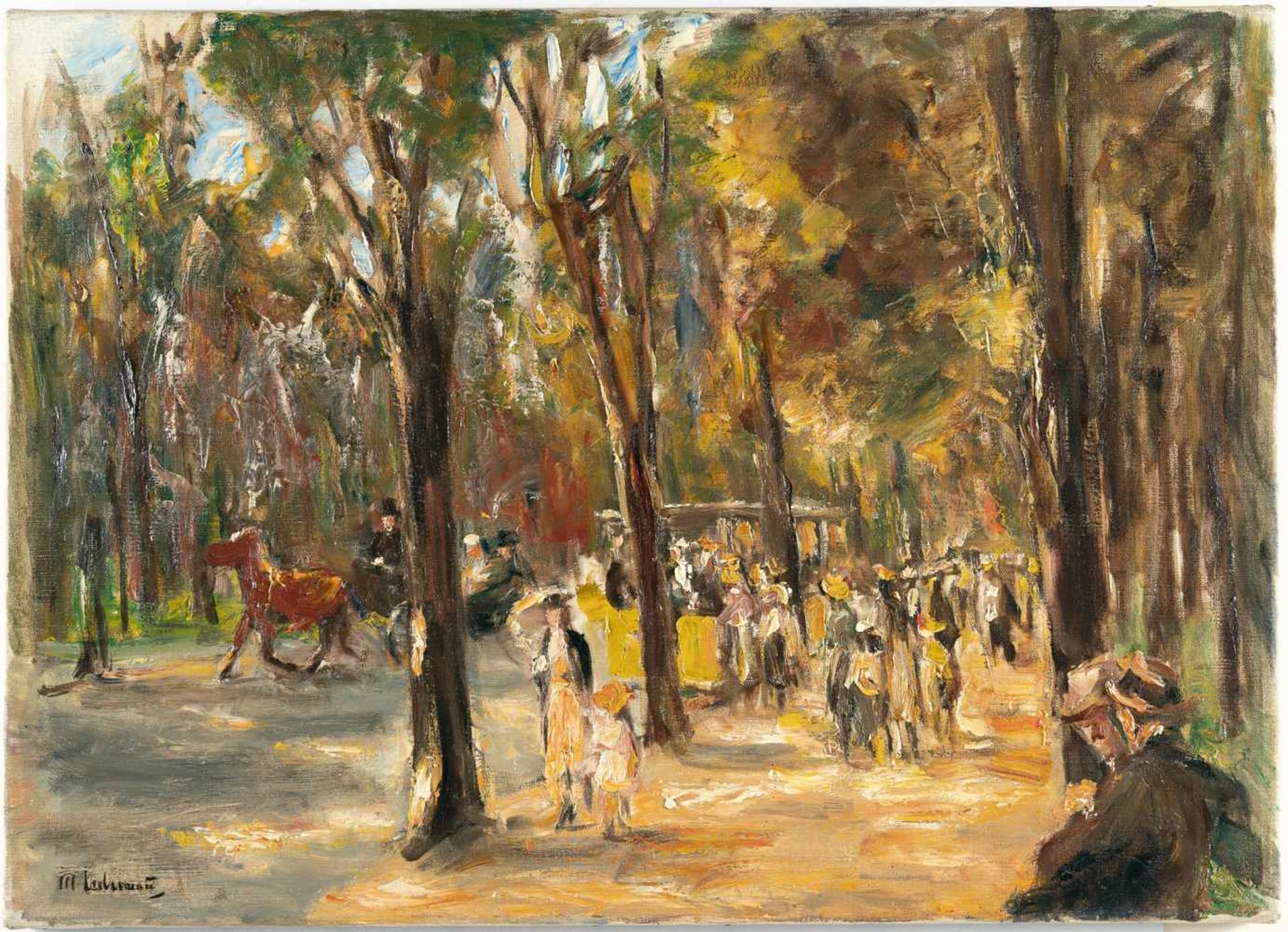 Max LiebermannAllee im Tiergarten mit Spaziergängern, einer Droschke und einer StraßenbahnÖ - Bild 2 aus 3