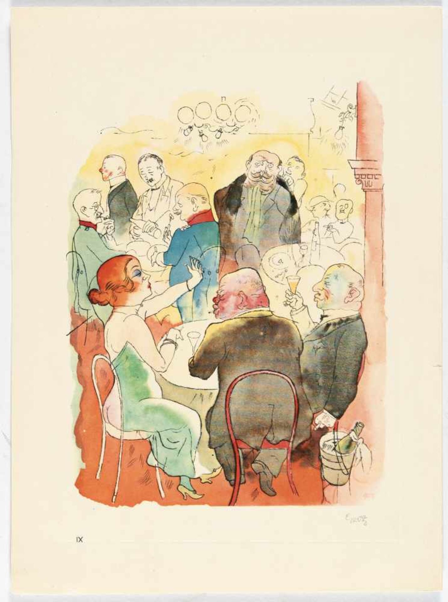 George GroszSoirée aus: Ecce HomoFarbige Offsetlithographie auf Velin. (1922). Ca. 26 x 20 - Bild 2 aus 3