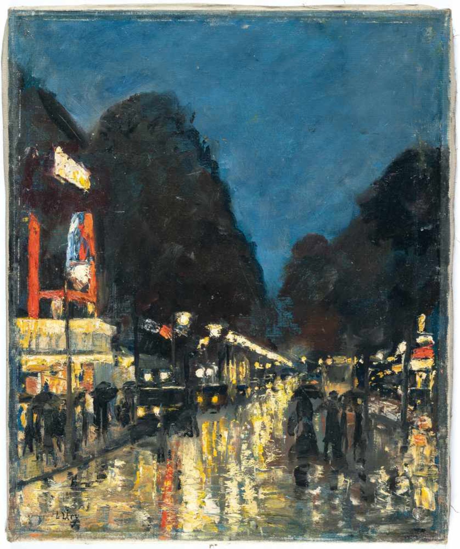 Lesser UryKurfürstendamm bei Nacht (am Zoo)Öl auf Leinwand. (1927). Ca. 46 x 38 cm. Signier - Bild 2 aus 4