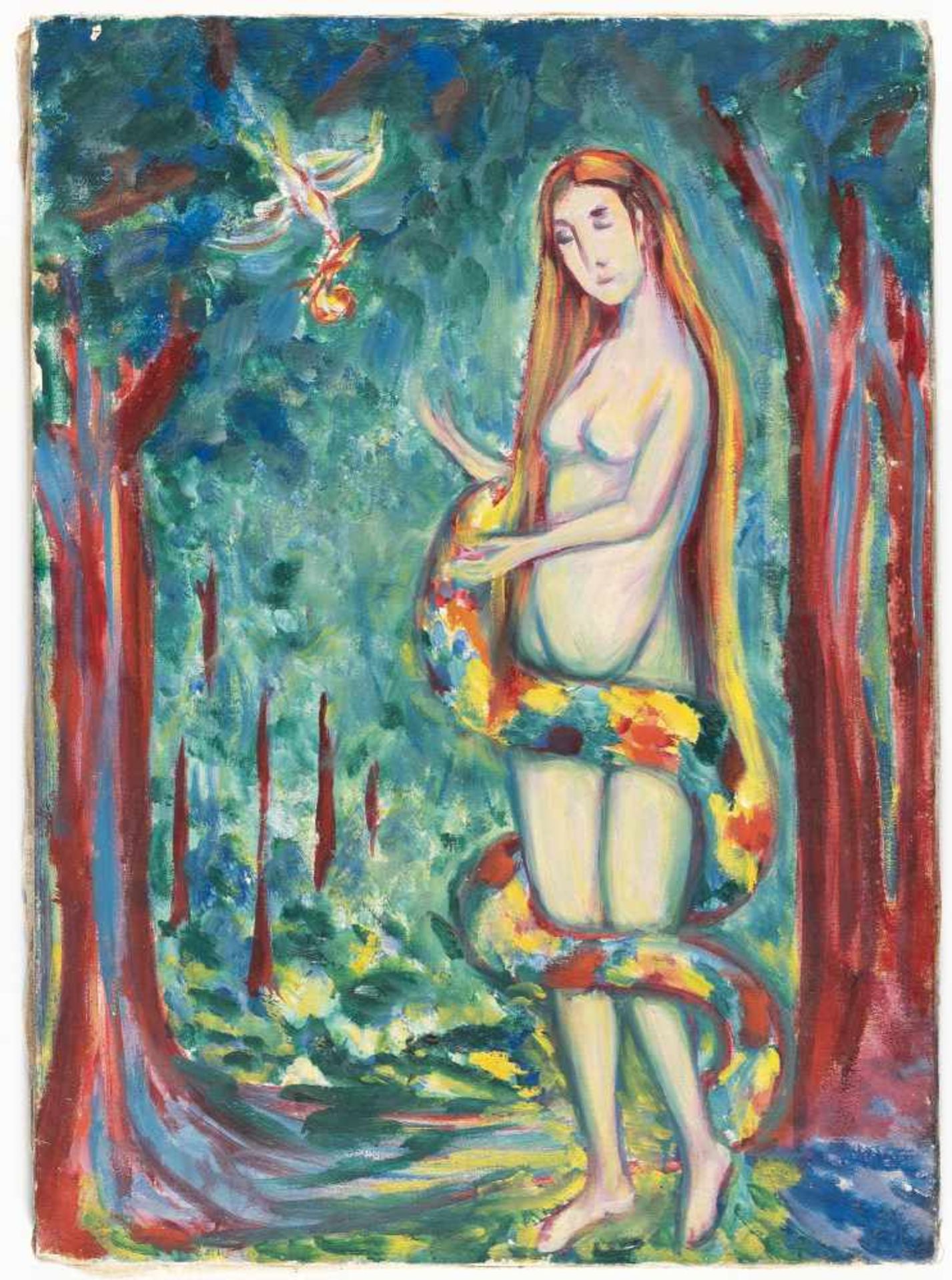 Stanislaus StückgoldIm Paradies, Eva und die SchlangeÖl auf Leinwand. Ca. 63 x 45 cm.Cl - Bild 2 aus 3