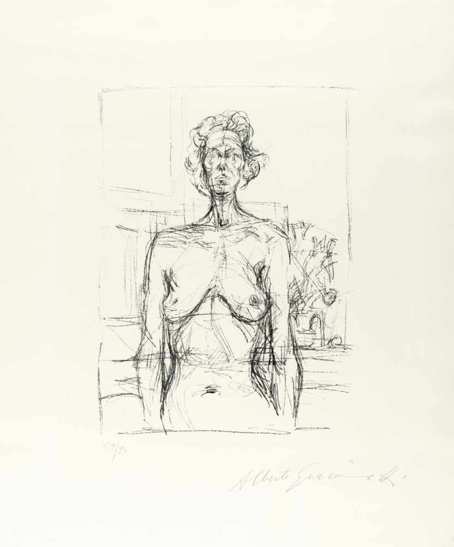 Alberto GiacomettiNu aux fleursLithographie auf Velin von BFK Rives. (1960). Ca. 37 x 27,5