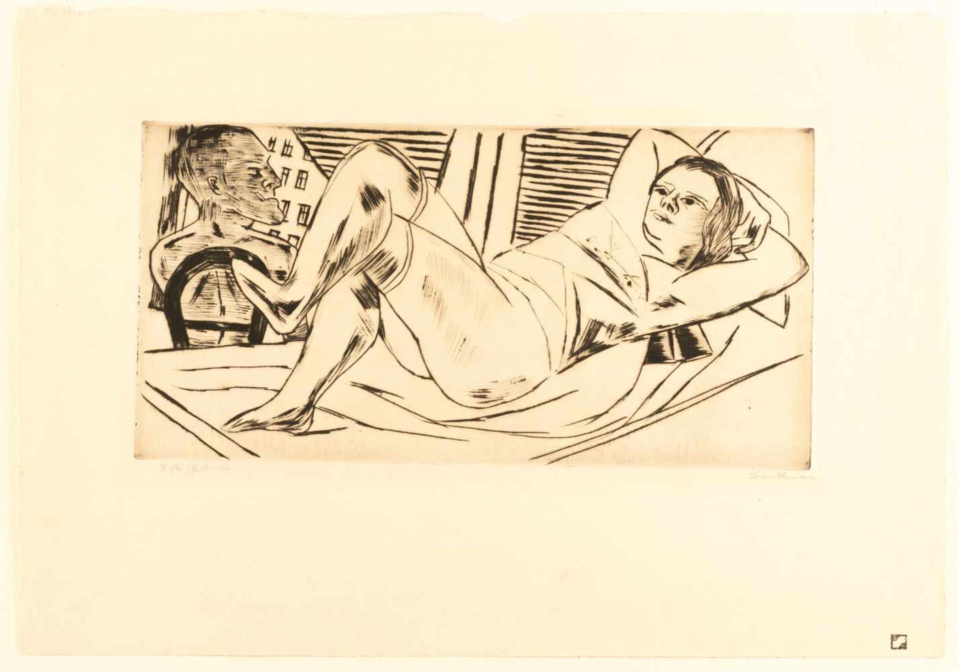 Max Beckmann„Siesta“Radierung mit Kaltnadel auf Velin. (1923). Ca. 19,5 x 39,5 cm (Blattgrö - Bild 2 aus 3