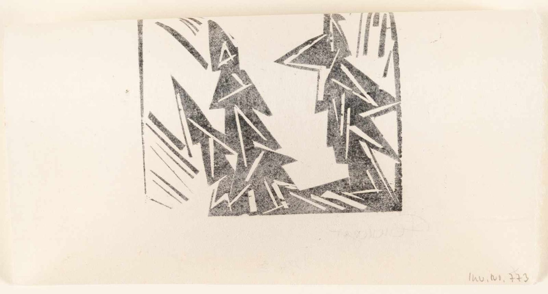 Lyonel FeiningerDrei TannenHolzschnitt auf dünnem Japanbütten. (1919). Ca. 8,5 x 8 cm (Blat - Bild 3 aus 3