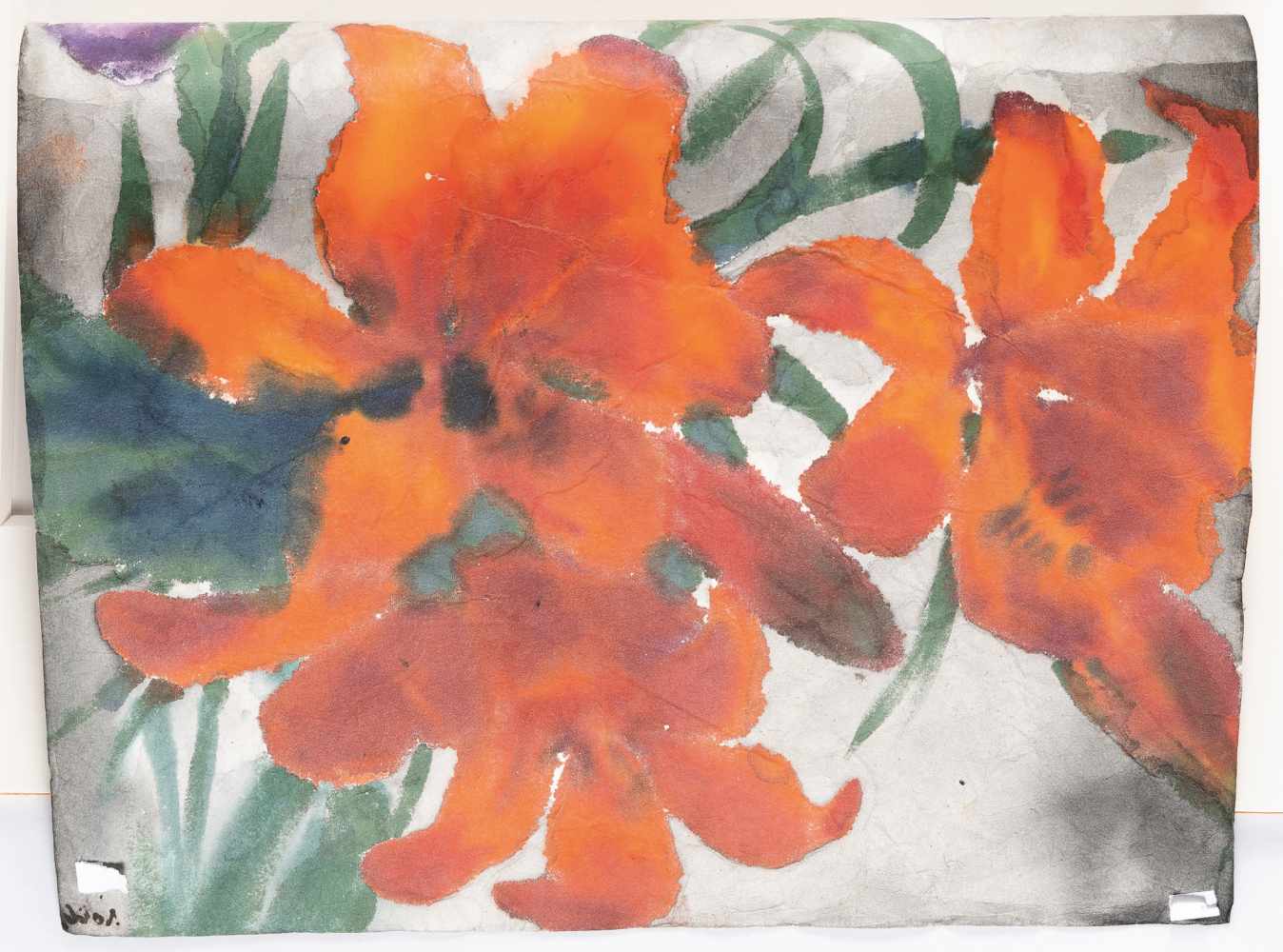 Emil NoldeBlumen mit roten und violetten Blüten (Lilien und Iris)Aquarell auf Japan. (Um 19 - Image 3 of 3