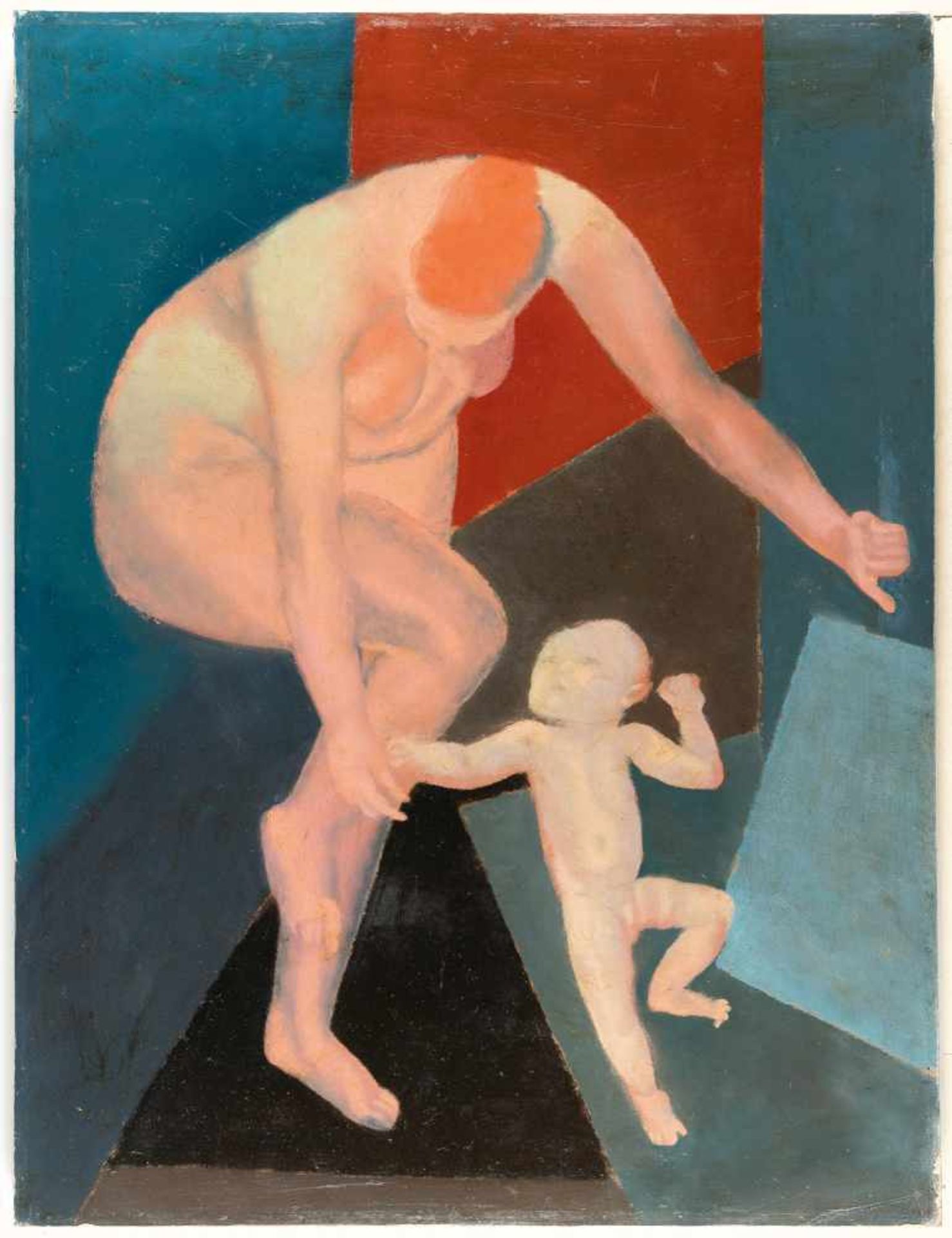Reinhold EwaldMutter und KindÖl auf Malpappe. (1920). Ca. 100 x 76 cm.Verso am Rand nac - Bild 2 aus 3