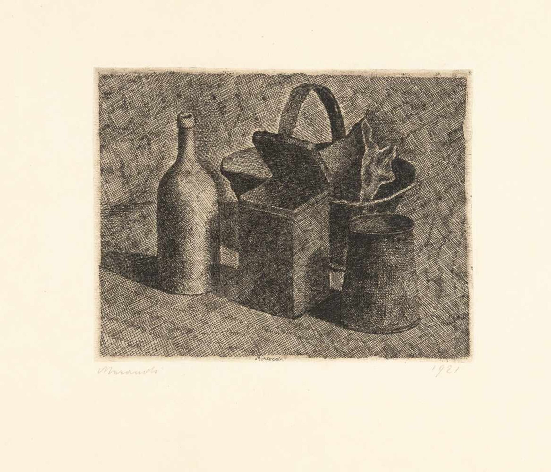 Giorgio MorandiNatura morta con il cestino del pane (Lastra Piccola)Radierung auf chamoisfa