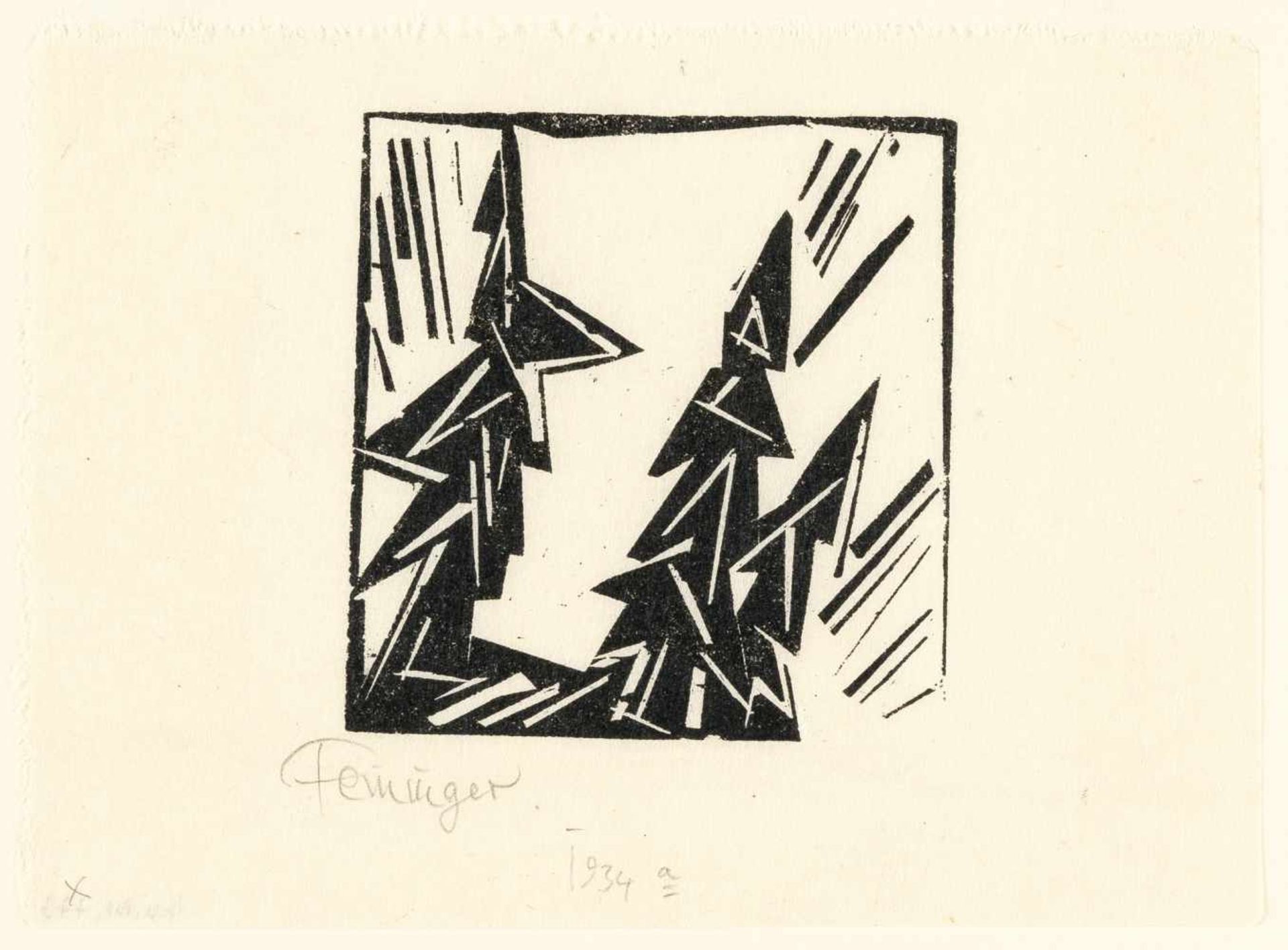 Lyonel FeiningerDrei TannenHolzschnitt auf dünnem Japanbütten. (1919). Ca. 8,5 x 8 cm (Blat - Bild 2 aus 3