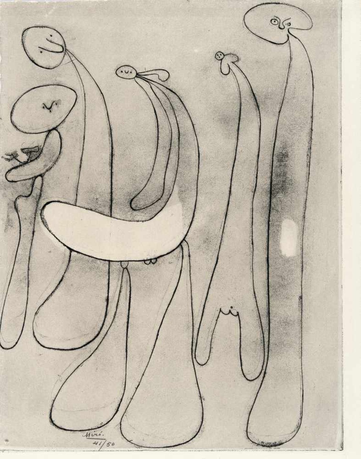 Joan MiróOhne Titel (Personnages)Radierung auf Velin. (1935). Ca. 31 x 23,5 cm (Blattgröße
