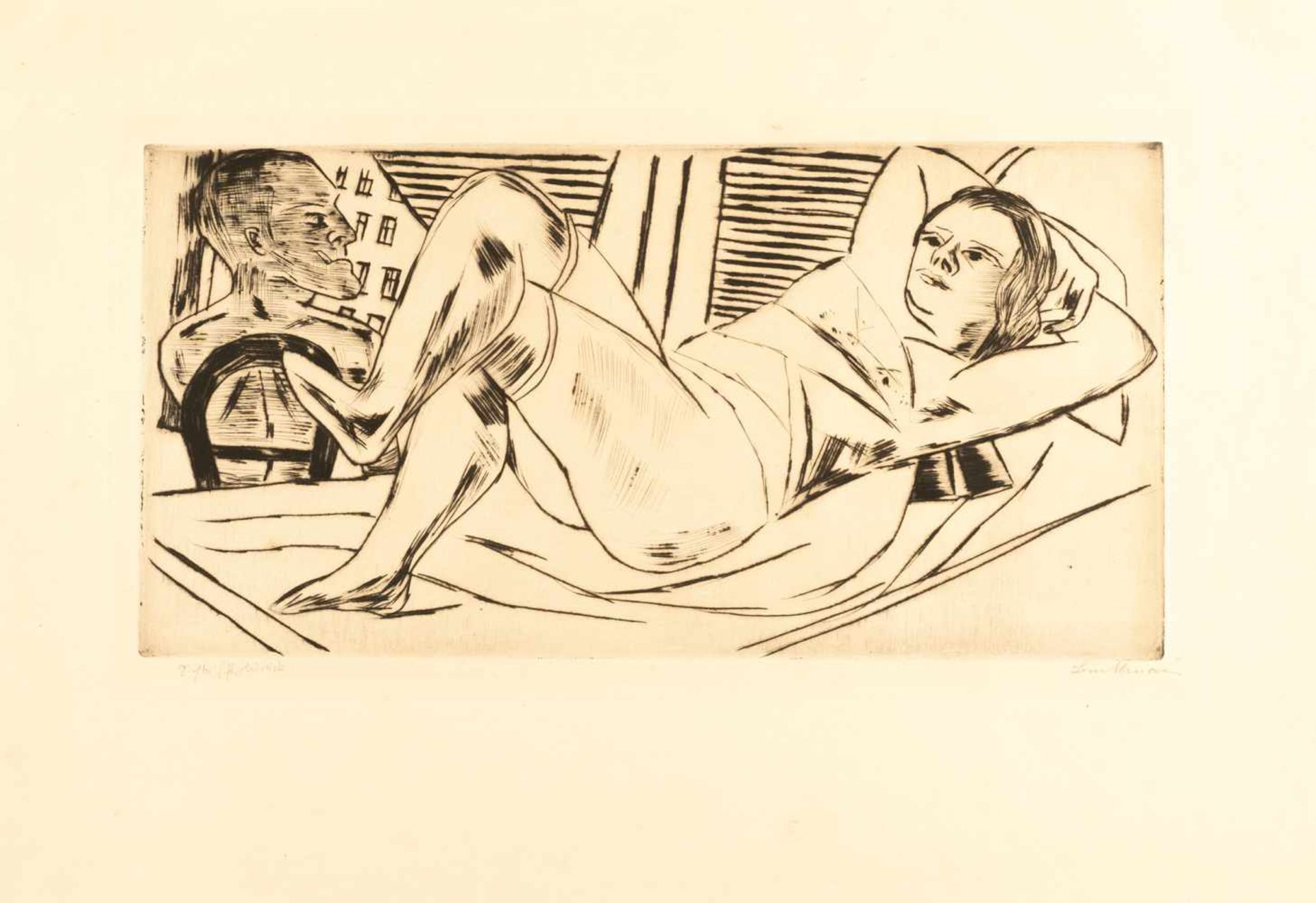 Max Beckmann„Siesta“Radierung mit Kaltnadel auf Velin. (1923). Ca. 19,5 x 39,5 cm (Blattgrö