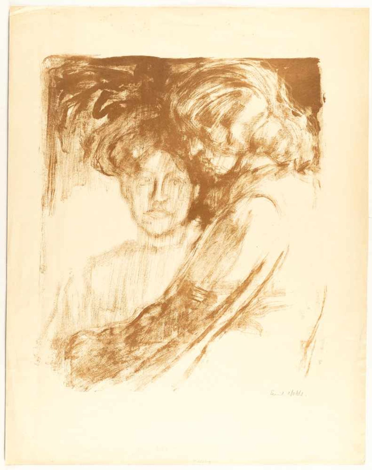 Emil NoldeJunge Mädchen (Ada Nolde und Lis Vilstrup)Lithographie auf chamoisfarbenem Velin. - Bild 2 aus 3