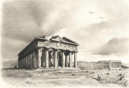 Richard Müller„Tempelruinen Paestum“Kreidezeichnung auf leicht strukturiertem Velin von P.M
