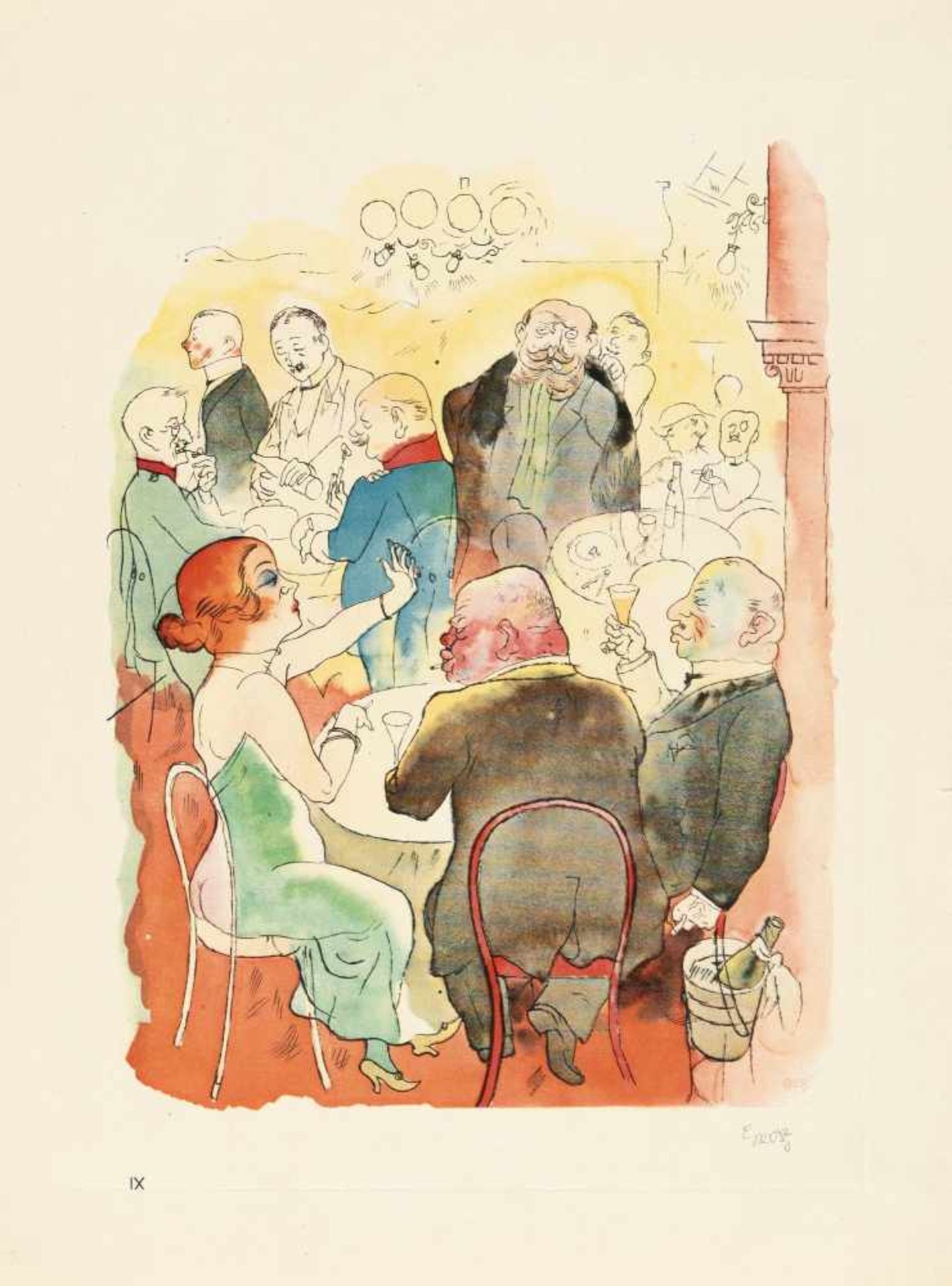 George GroszSoirée aus: Ecce HomoFarbige Offsetlithographie auf Velin. (1922). Ca. 26 x 20