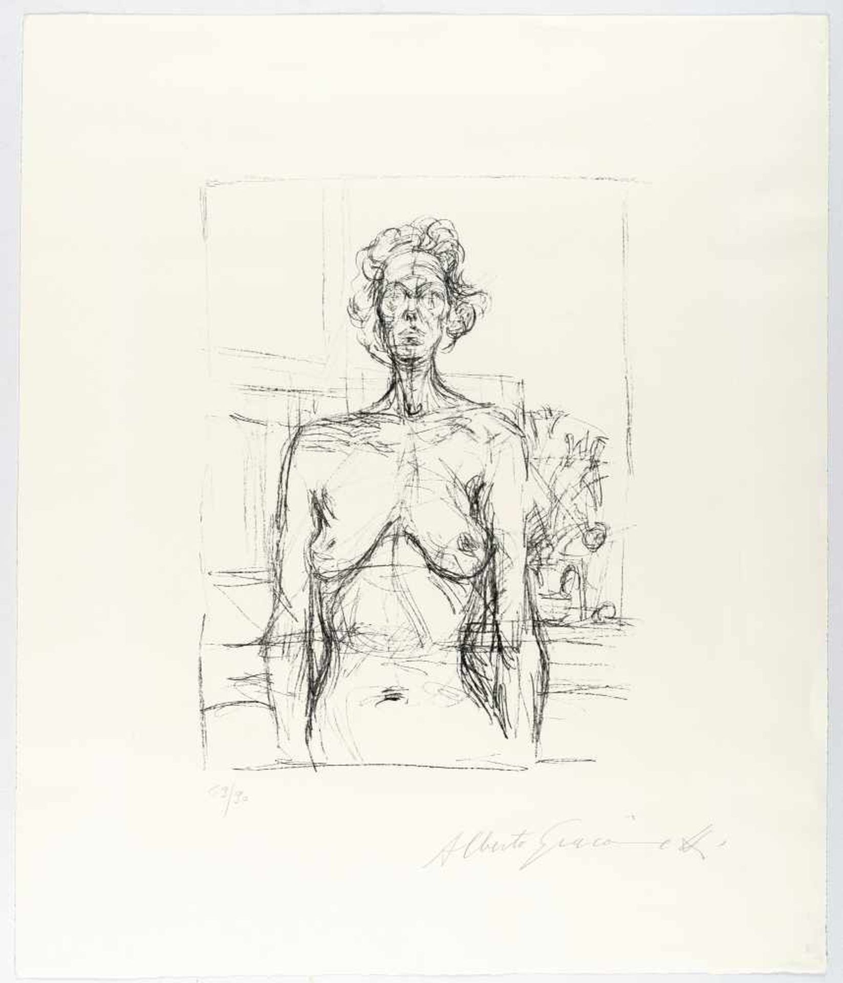 Alberto GiacomettiNu aux fleursLithographie auf Velin von BFK Rives. (1960). Ca. 37 x 27,5 - Bild 2 aus 3