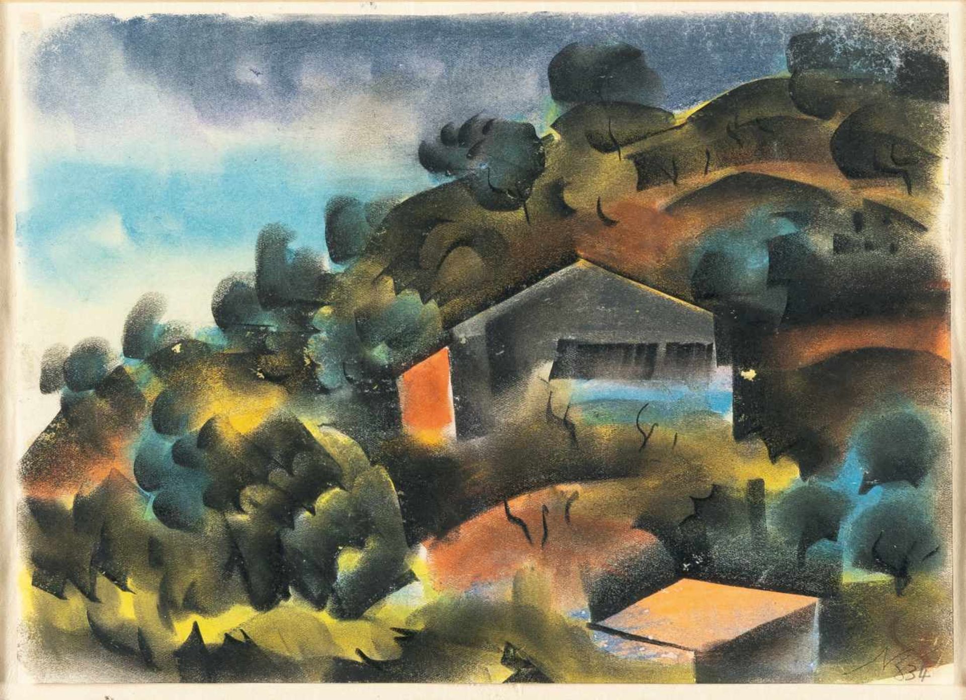 Richard ZieglerHaus am Berg, SizilienPastell und Kohle auf feinem Velin. (1925). Ca. 21,5 x - Bild 2 aus 2