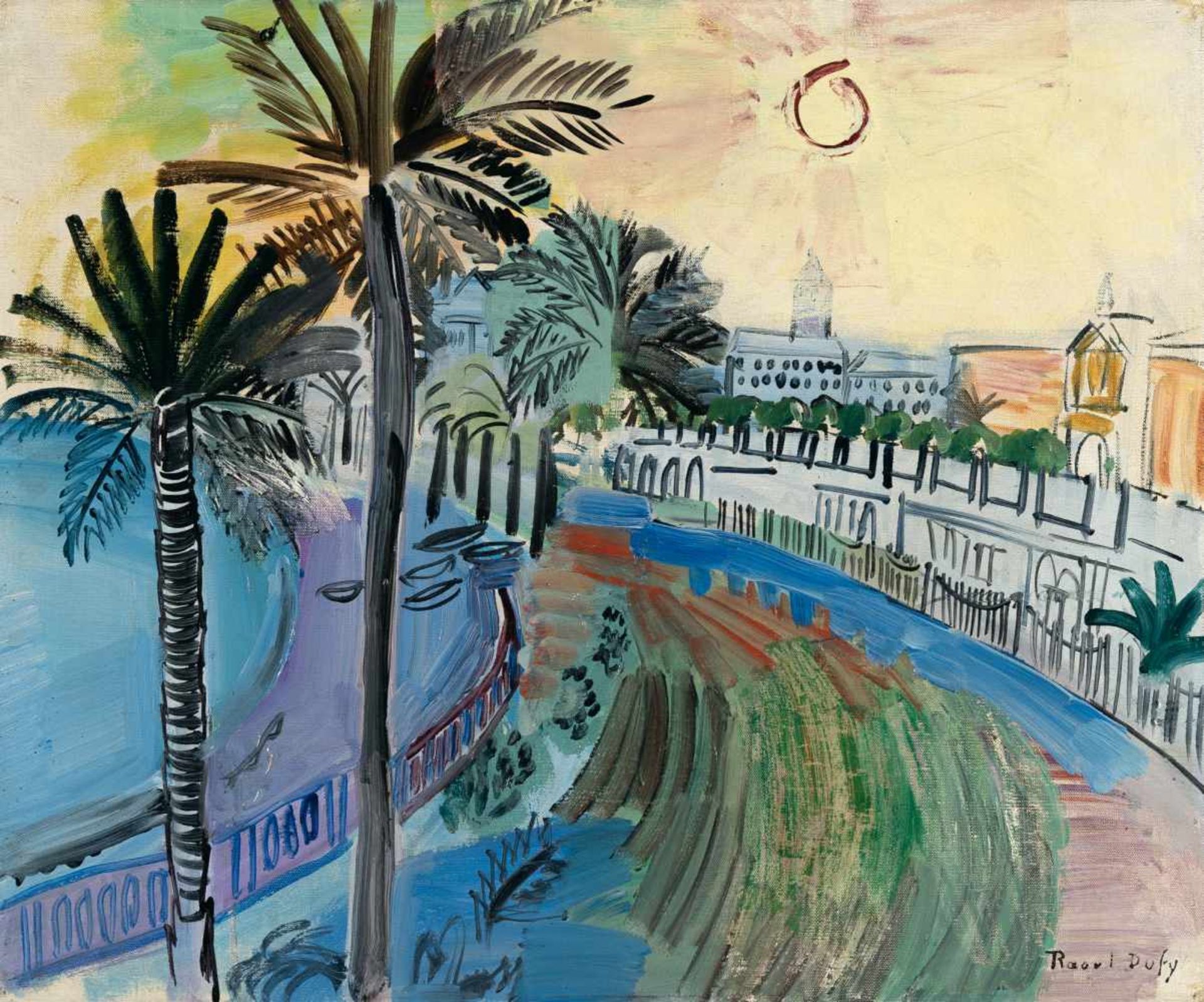 Raoul DufyLa Promenade des Anglais à NiceÖl auf Leinwand. (Ca. 1928). Ca. 38 x 46 cm. Signi