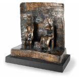 Henry MooreTwo seated figures against wallBronze mit goldbrauner Patina auf Holzsockel. (19