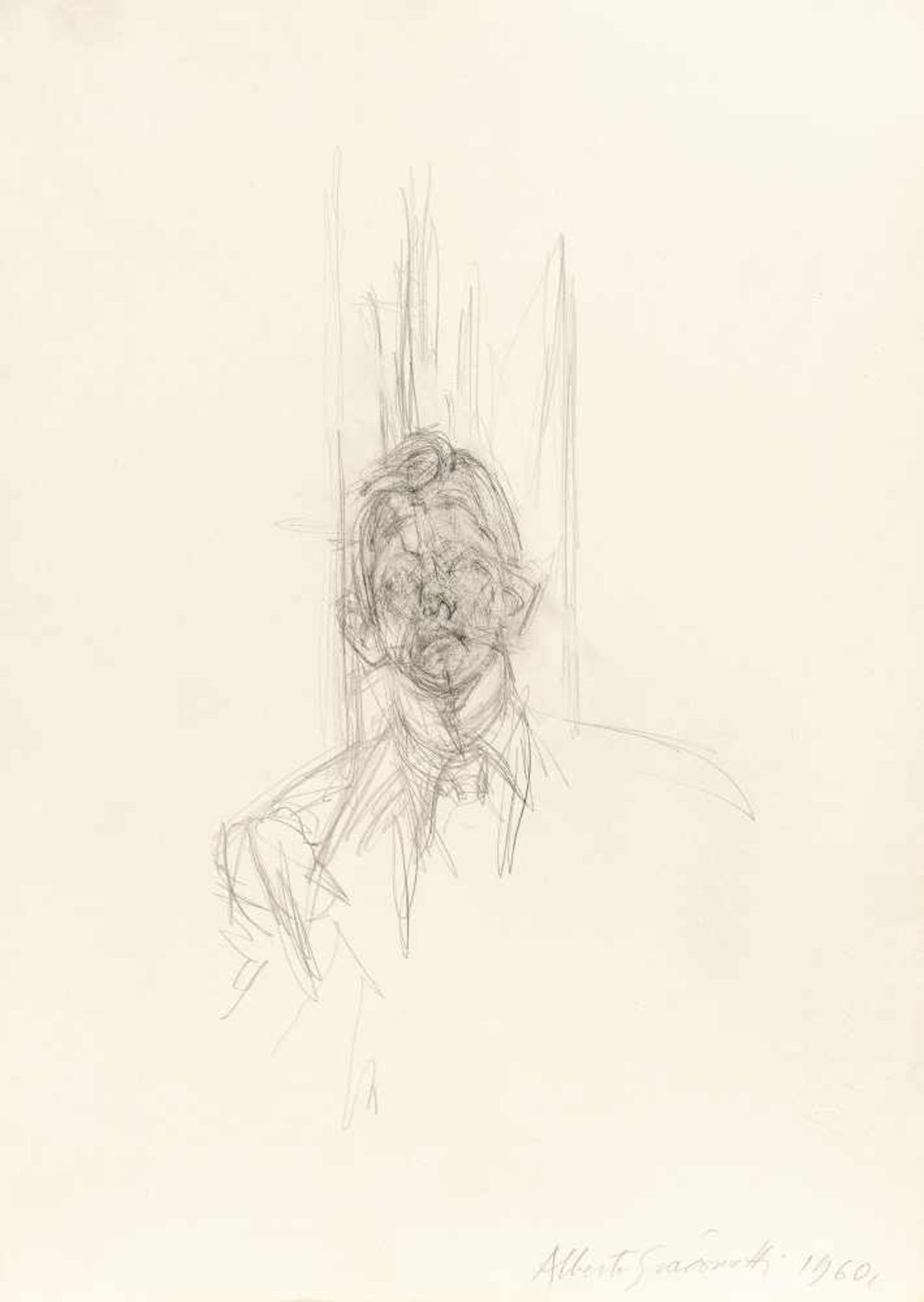 Alberto GiacomettiPortrait de James LordBleistift auf festem Bütten von Lana. (1954)/1960.