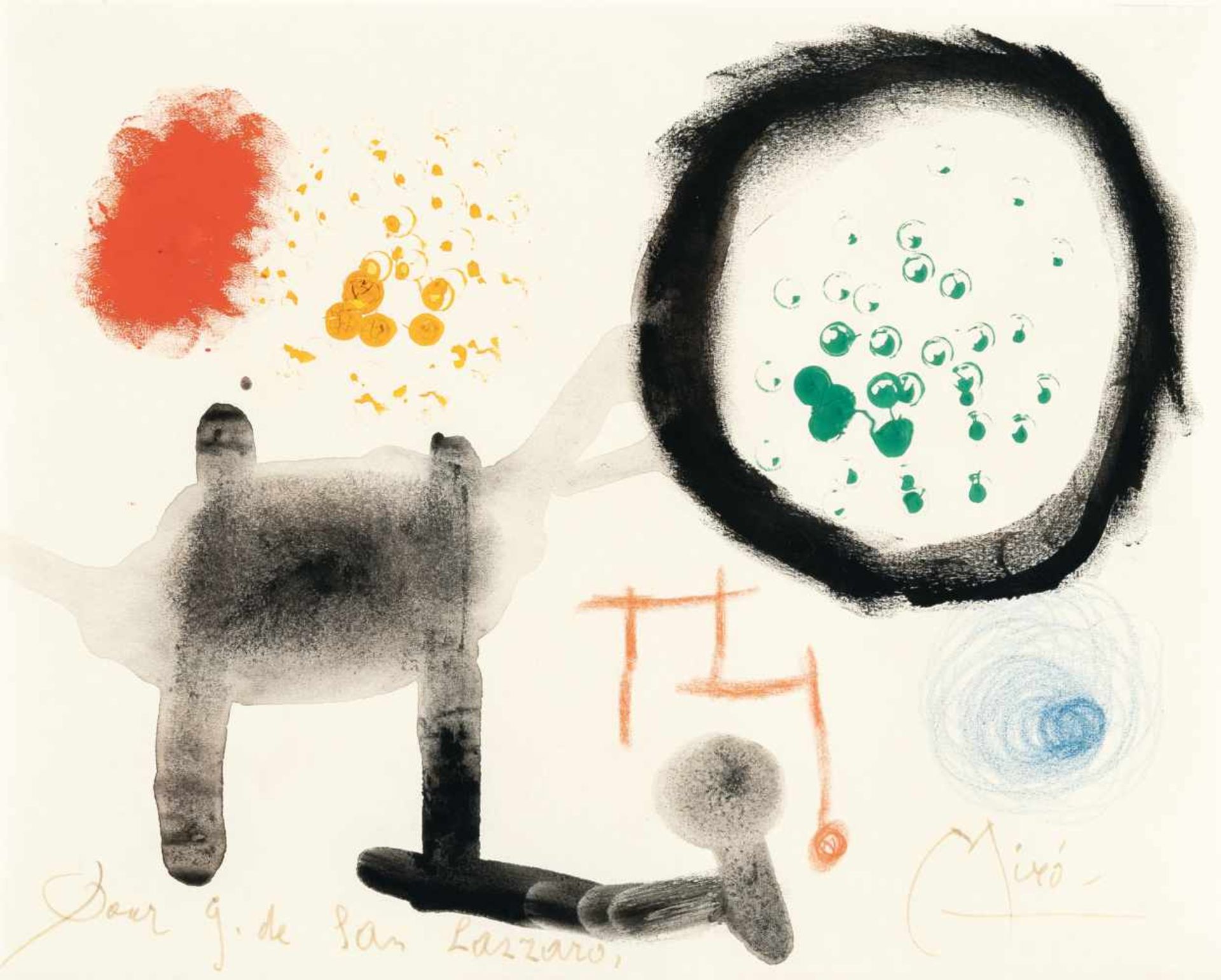 Joan MiróOhne TitelGouache, Aquarell und farbige Wachskreide auf Velin. (1949). Ca. 21 x 26