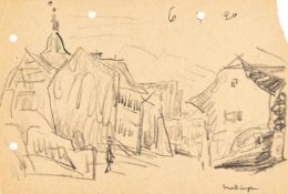 Lyonel Feininger„Mellingen“Kreide auf bräunlichem Velin. (19)20. Ca. 14,5 x 21,5 cm Datiert