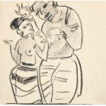 Ernst Ludwig KirchnerMann und Frau (wohl nach Ajanta)Kreidezeichnung auf chamoisfarbenem, g