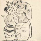 Ernst Ludwig KirchnerMann und Frau (wohl nach Ajanta)Kreidezeichnung auf chamoisfarbenem, g