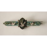 Broche émaillée à motifs d'oiseaux et de fleurs sur fond turquoise et noir, grande [...]