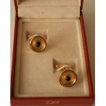 Boutons de manchettes plaqués or et pierre noire, DUPONT, boîte d'origine - Gold [...]