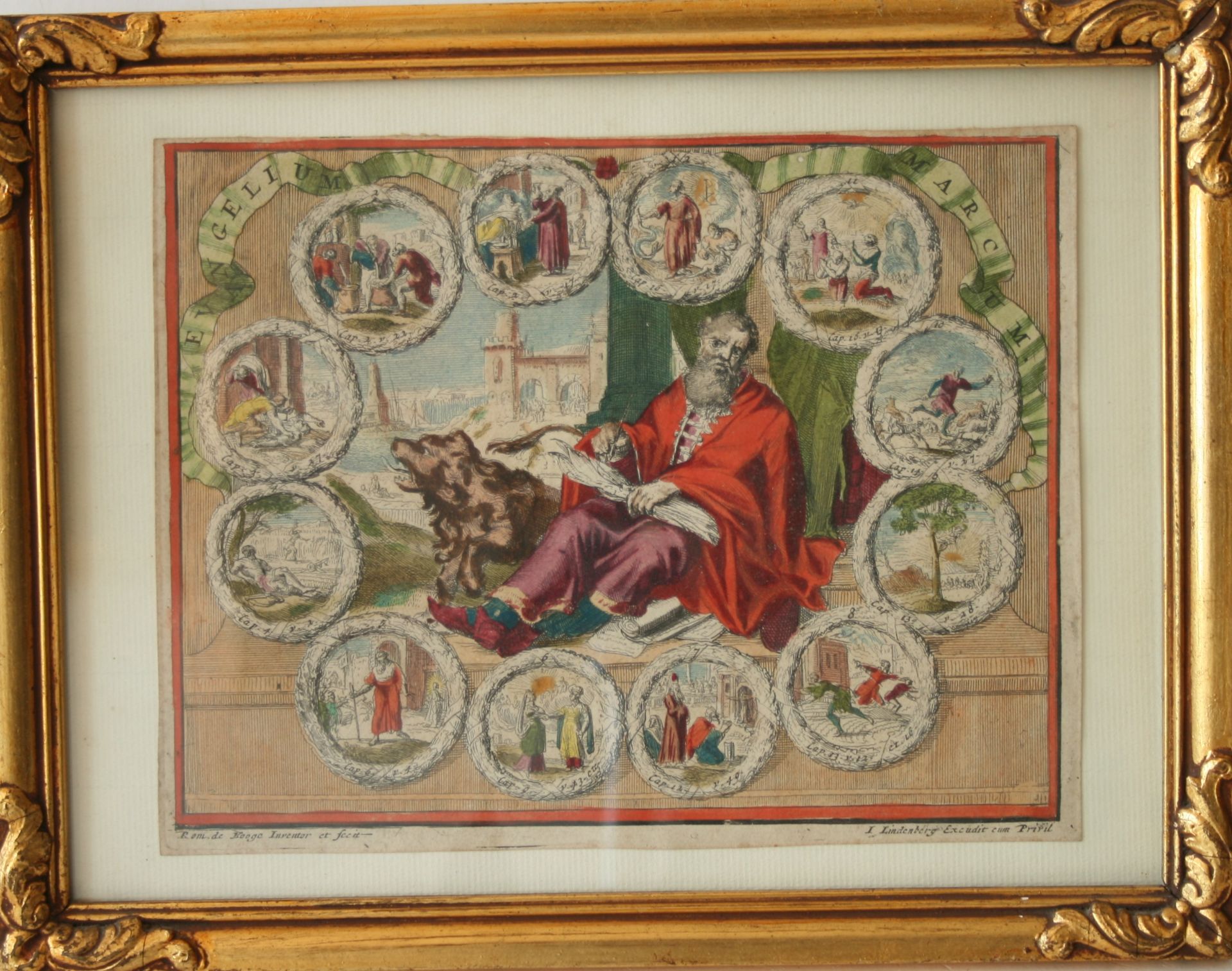 Gravure couleur du XVIIIe siècle de Saint Marc par Roni de HOOGE & I. LINDENBERG - [...]