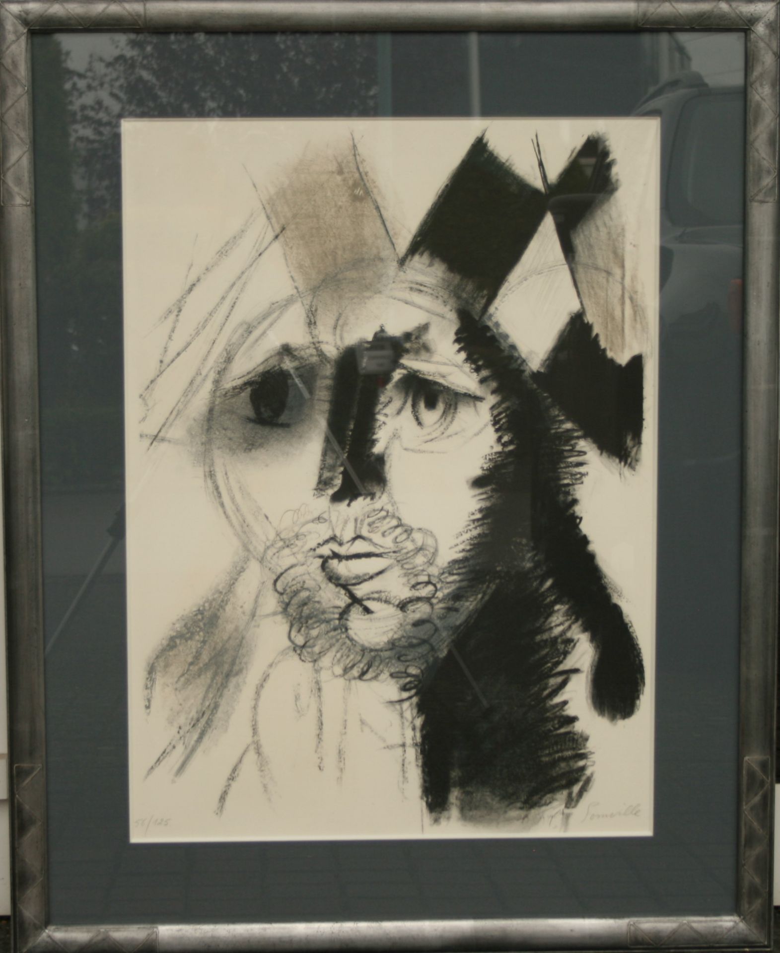Roger SOMVILLE (1923-2014), artiste belge, Lithographie : Arlequin Noir et Gris, [...]