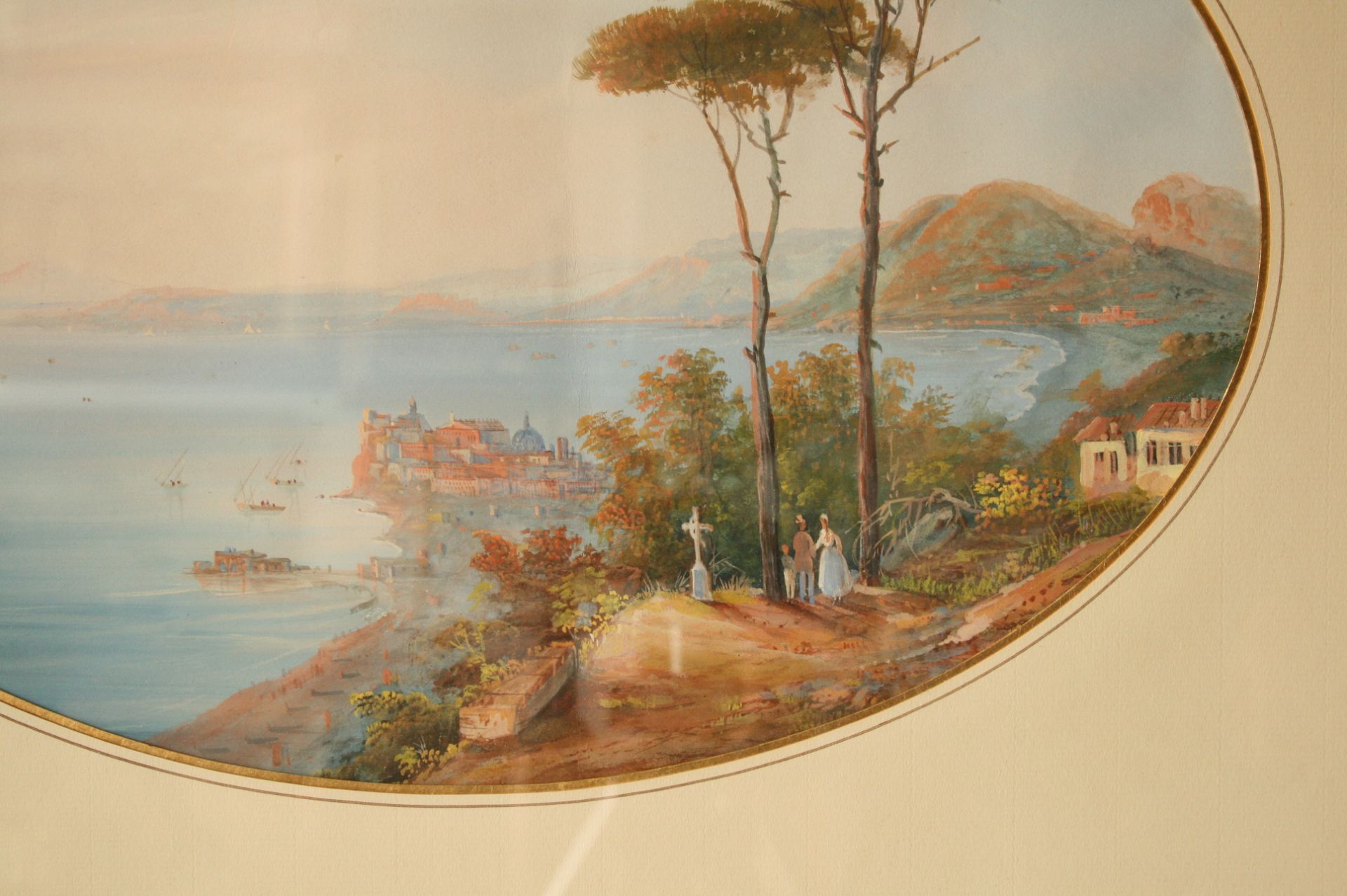 Ecole italienne anonyme du XIXe, Gouache : La baie de Naples et le Vésuve à [...] - Image 2 of 2