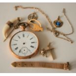Ensemble de bijoux en or 9/14/18 ct (broches, collier, morceau de bracelet, montre [...]