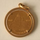 Médaille en or Edward Whymper Matterhorn, montée sur une broche en or 18 ct - Poids [...]