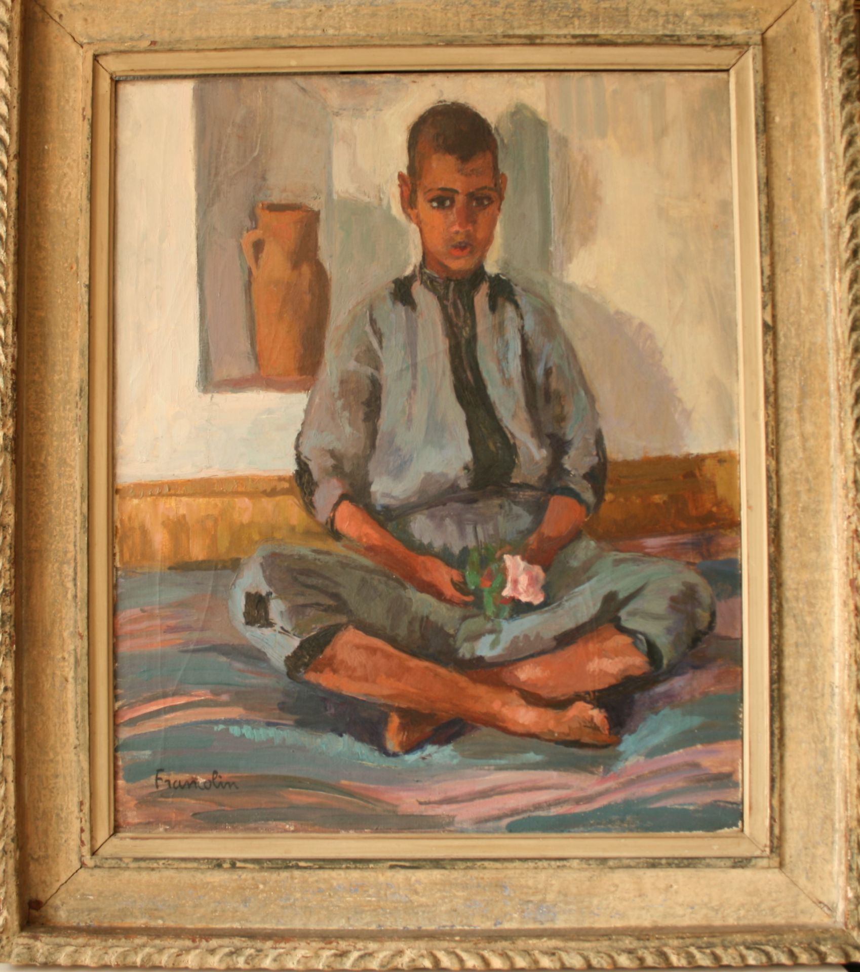 Robert FRANCOLIN (1899-1974), artiste français, Huile sur toile : Jeune marocain à [...]