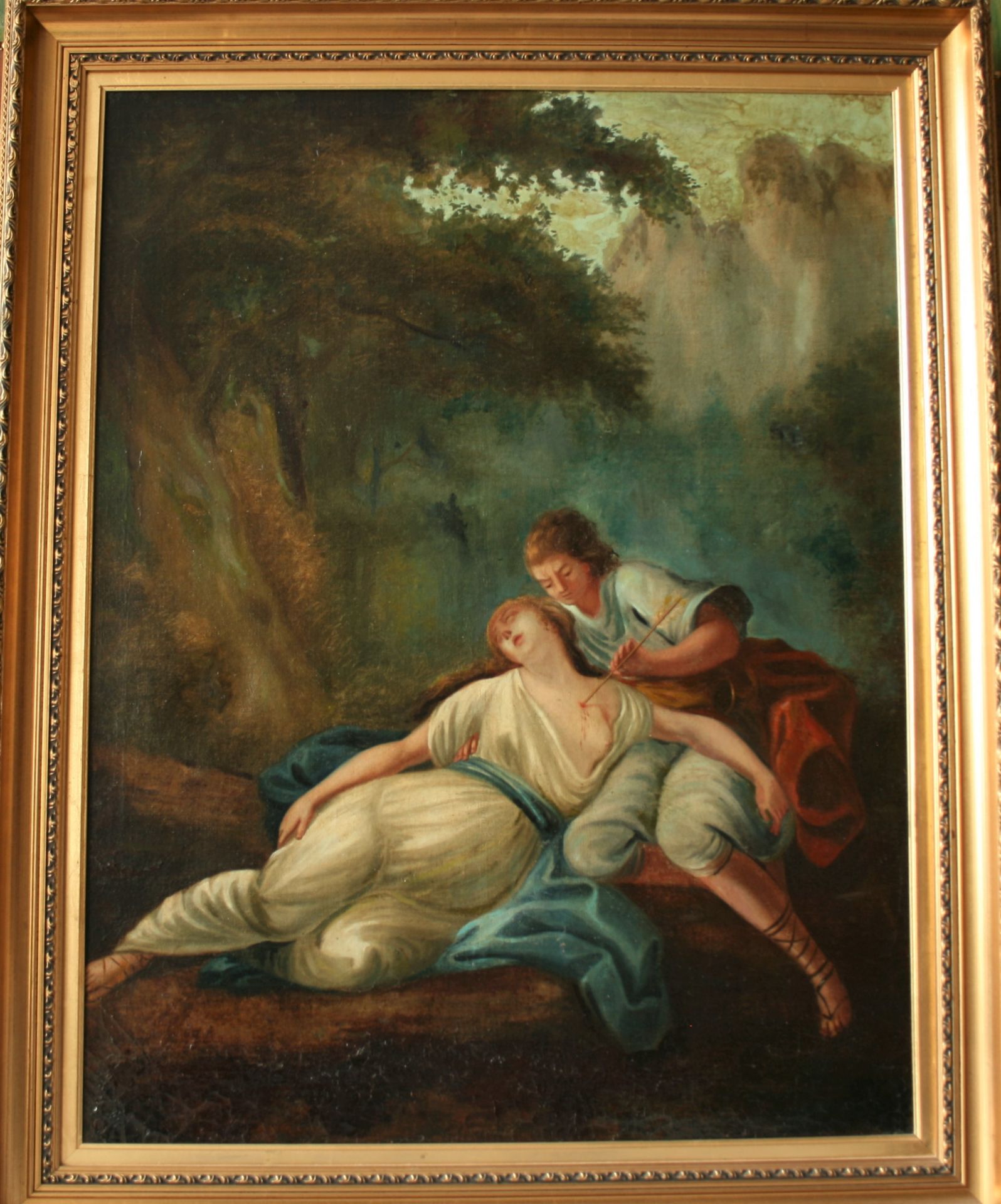 Ecole romantique du XIXe siècle, Huile sur toile : L'amour transpercé, [...]