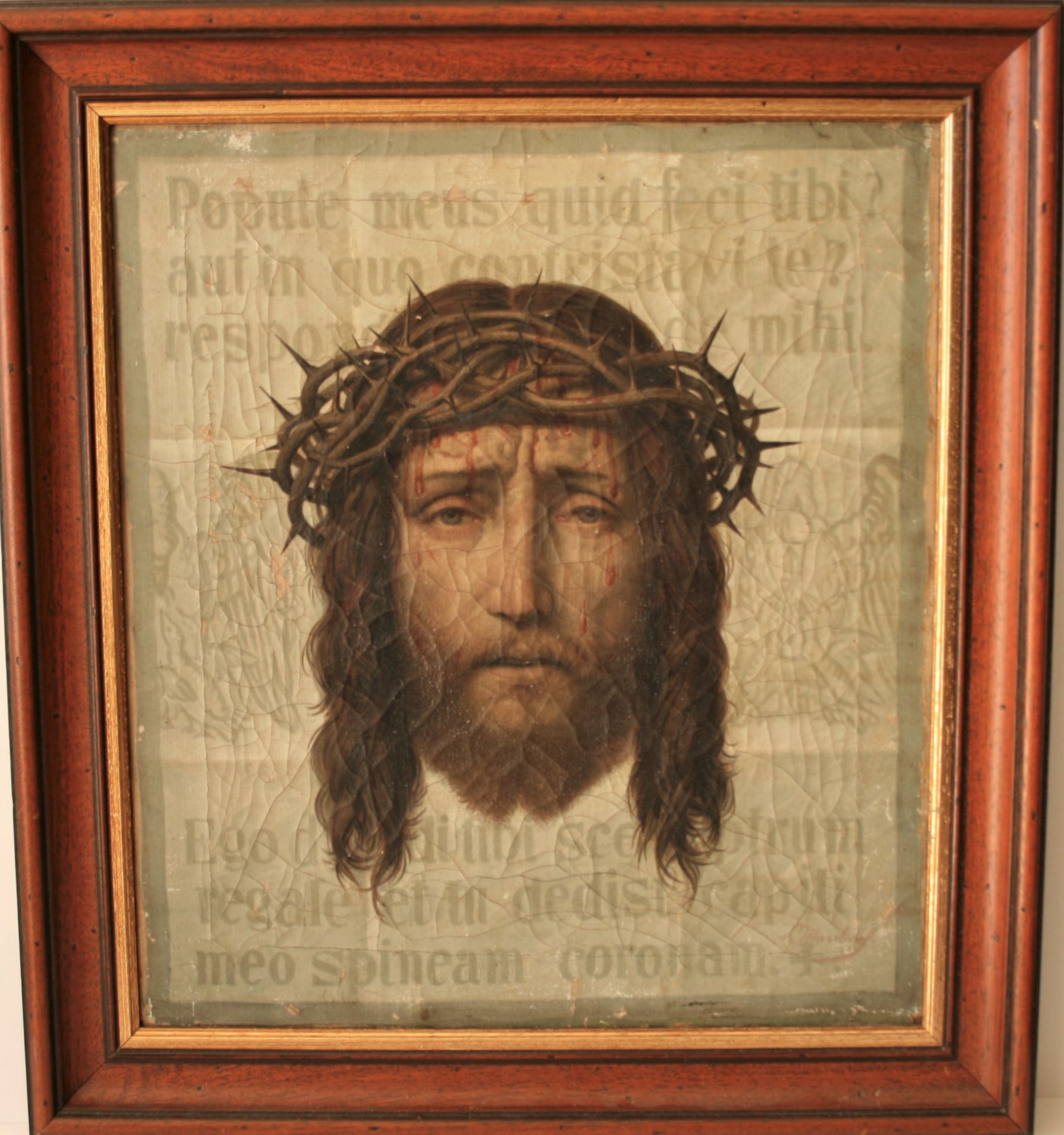 Huile sur toile : Le Christ et la couronne d'épine, signé en bas à droite, Début [...]