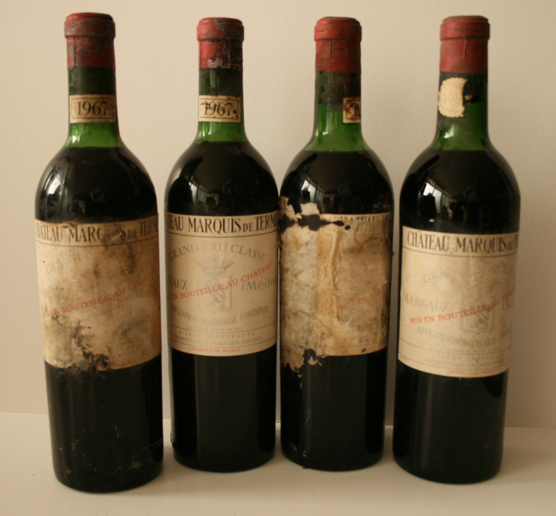 4 Bouteilles du Château MARQUIS de TERME, Grand Cru classé, Rouge, MARGAUX, 1967, [...]