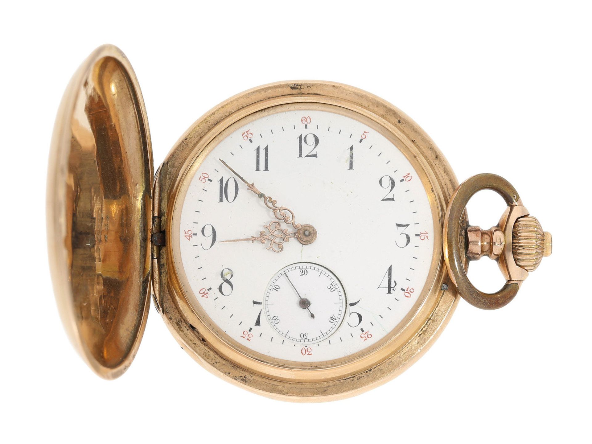 Pocket watch: gold hunting case watch Union Glocke, Dürrstein Dresden, ca. 1900<