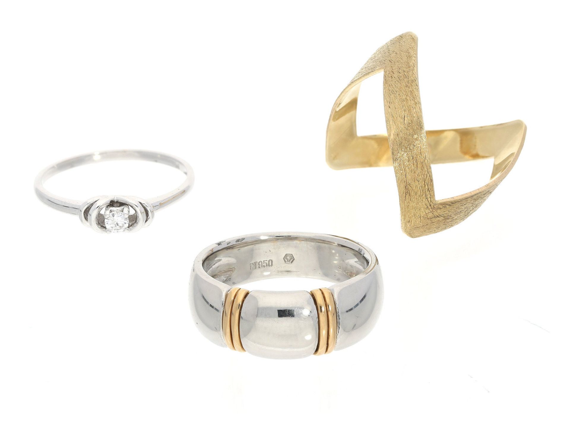 Ring: interessantes Konvolut Goldschmiederinge, 14K Gold/950er Platin