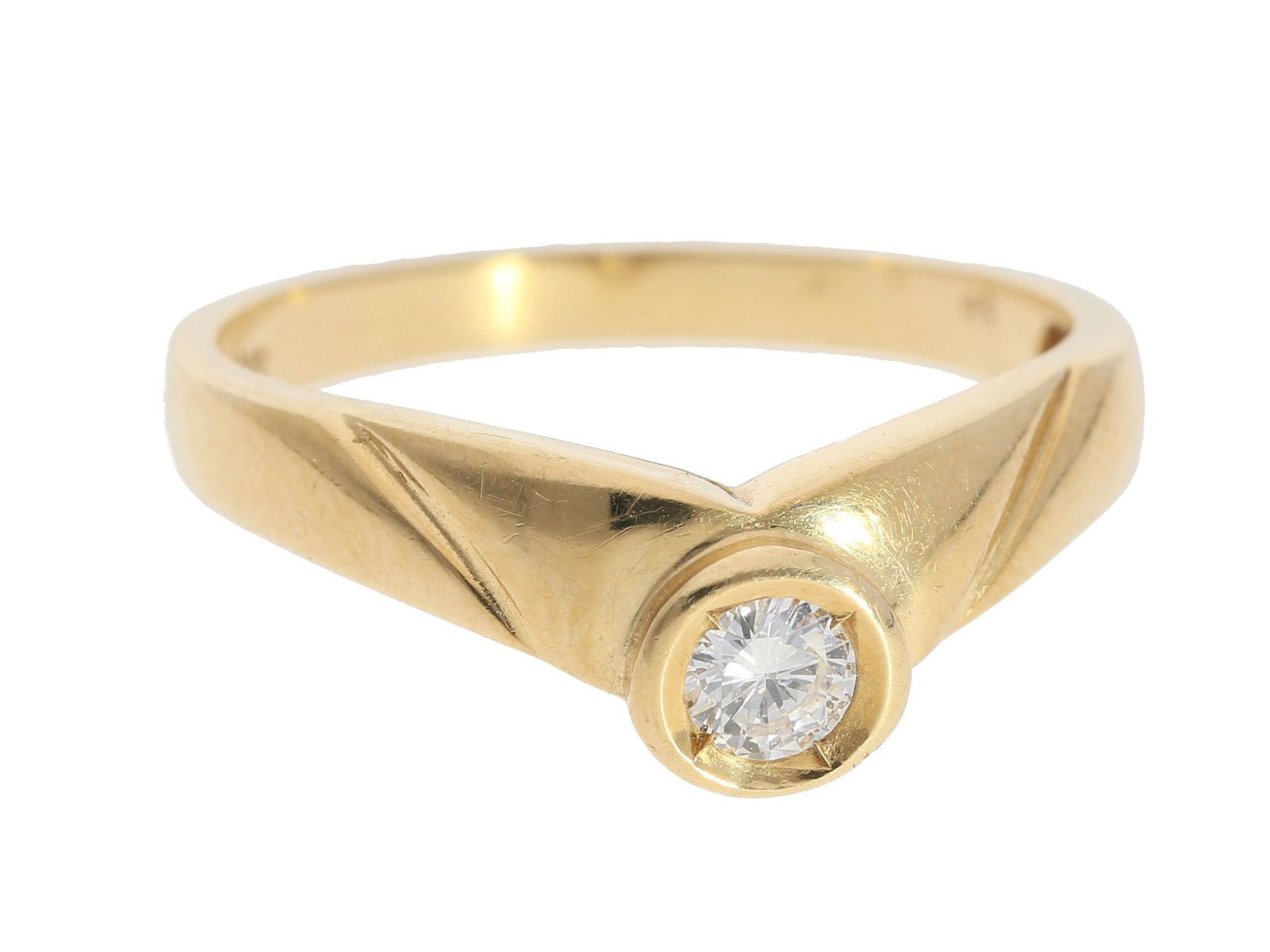 Ring: vintage Brillant/Solitär-Goldschmiedering, ca. 0,23ct<