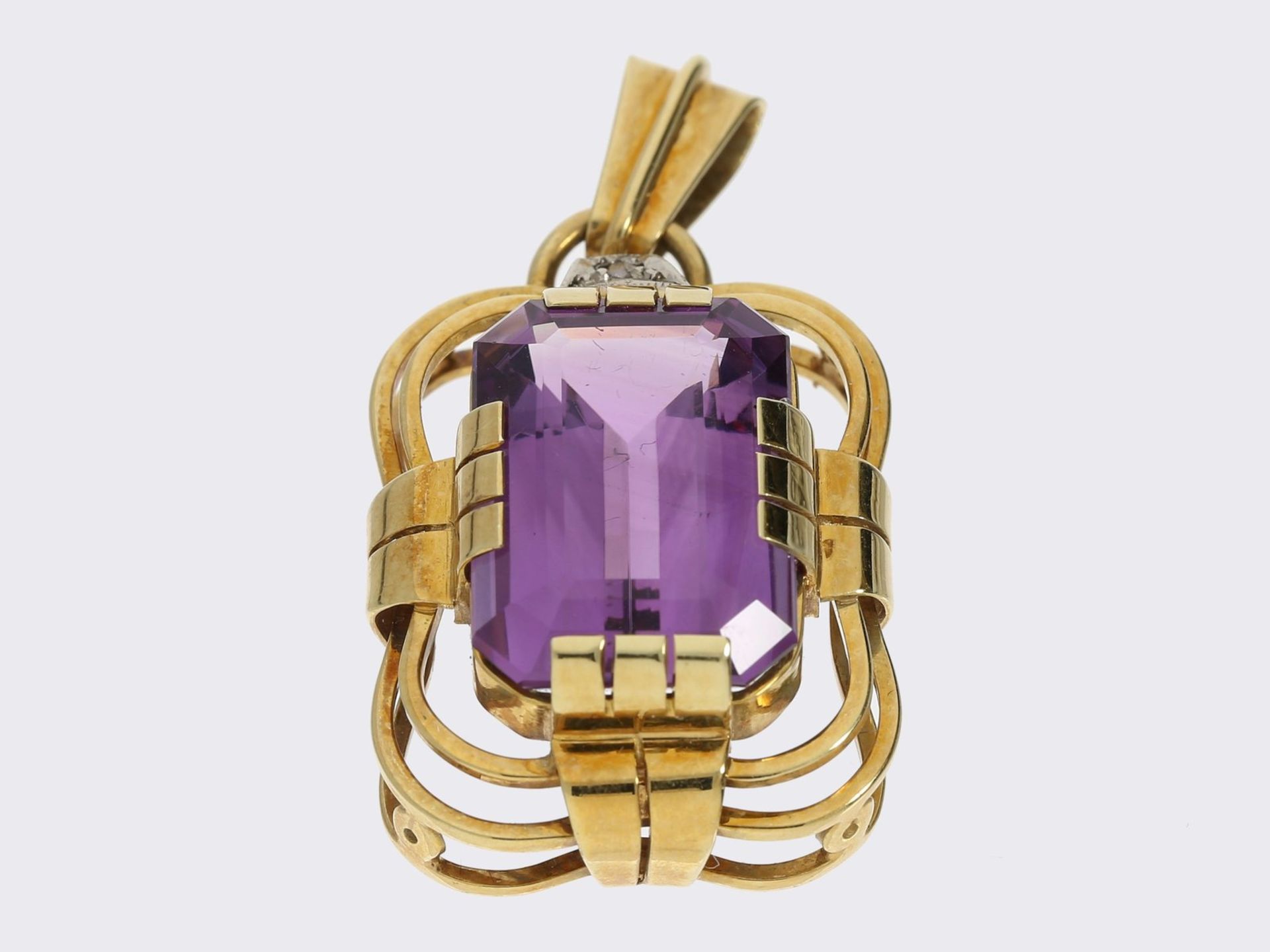 Anhänger: interessanter vintage Amethystanhänger, ca. 11ct, 14K Gold<b