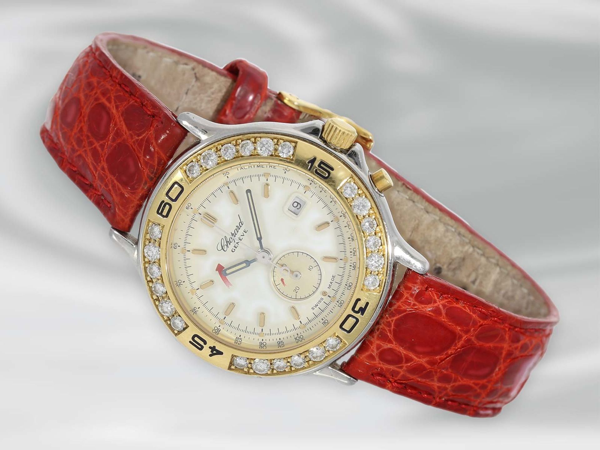 Armbanduhr: edler Damenchronograph, Chopard "Mille Miglia Diamonds", 90er-Jahre