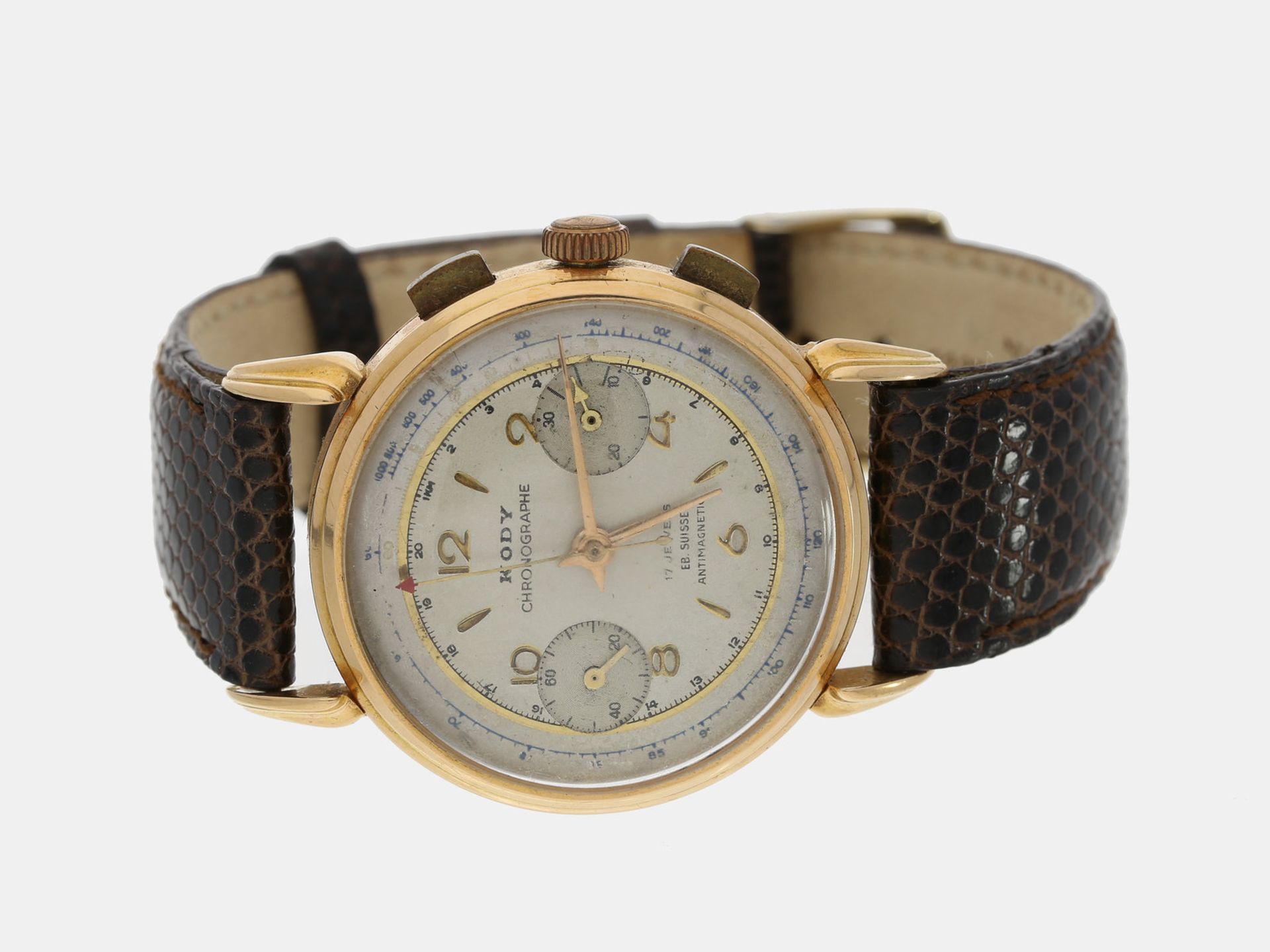 Armbanduhr: vintage 18K Gold Herren-Chronograph der Marke Kody, Schweiz, 40er-Jahre