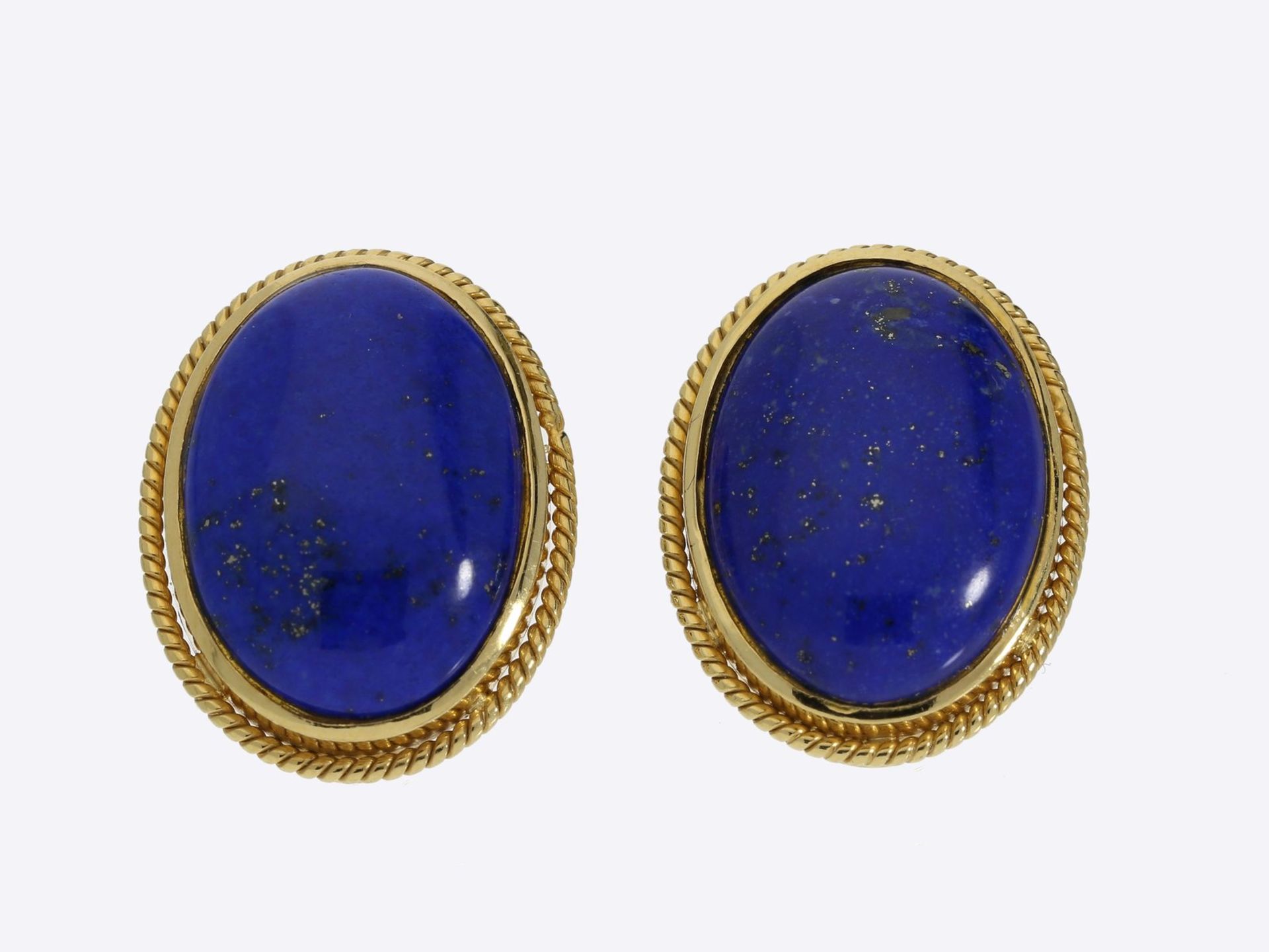 Ohrschmuck: feine Lapislazuli vintage Ohrclips, 18K Gelbgold