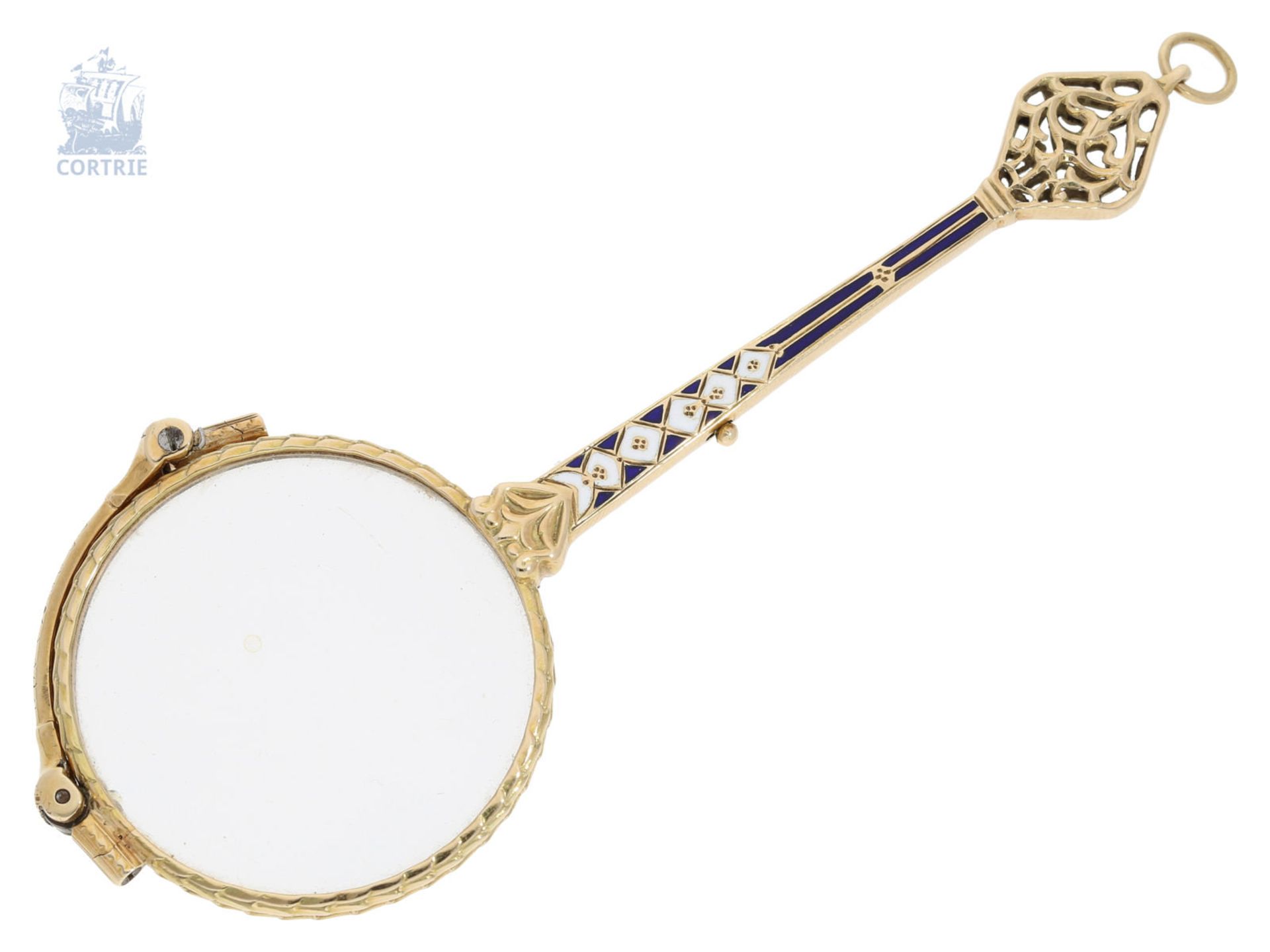 Lorgnette/Lognon: very rare Lorgnon, ca. 1900, gold/enamel - Bild 2 aus 3