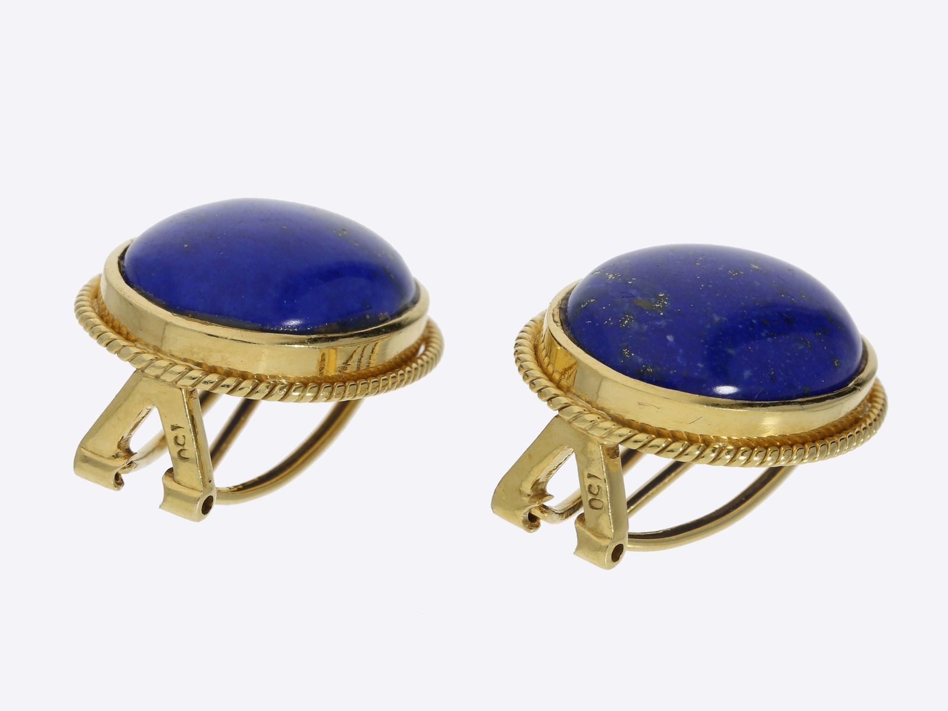 Ohrschmuck: feine Lapislazuli vintage Ohrclips, 18K Gelbgold - Image 2 of 2