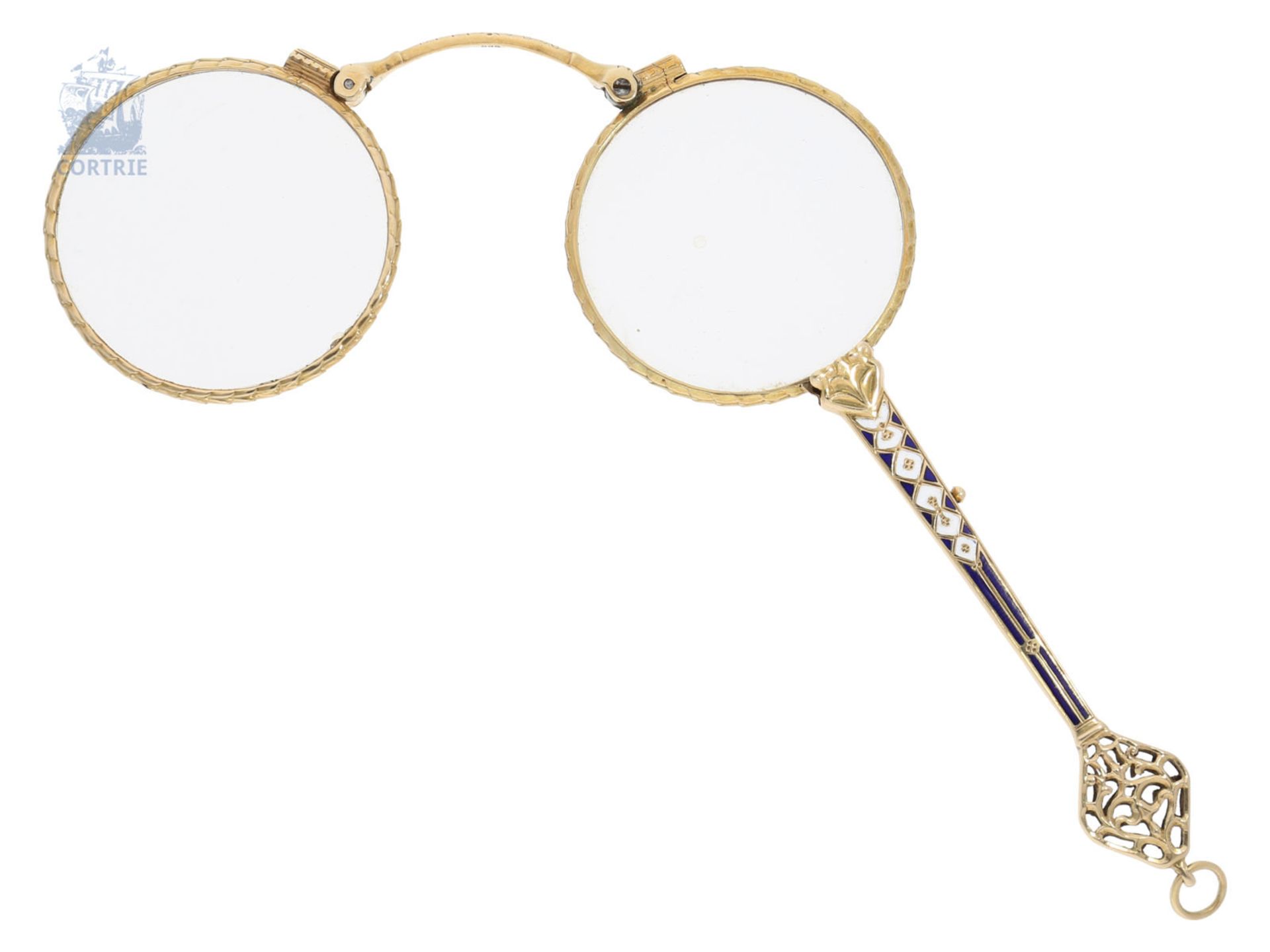 Lorgnette/Lognon: very rare Lorgnon, ca. 1900, gold/enamel